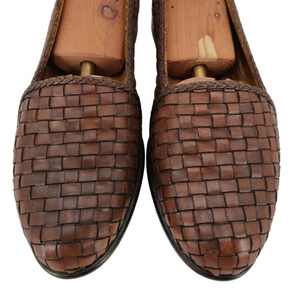 Zelli Italian Handmade Dress Shoes Brown Woven Leather Loafers Mens 8.5 Slip-ons - Picture 2 of 11